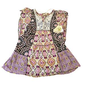 ONEWORLD boho peasant blouse patchwork paisley batik embroidered womens M